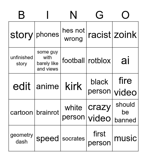 tiktok Bingo Card