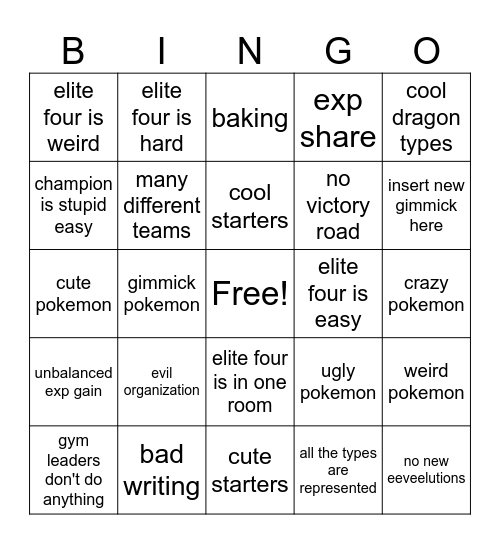 pokemon Bingo Card