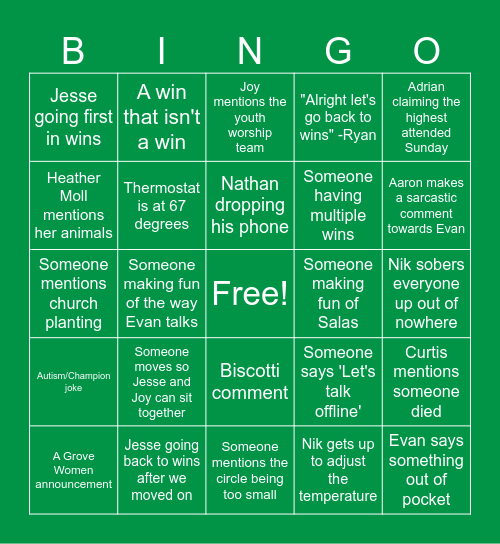 Staff Bingo Card