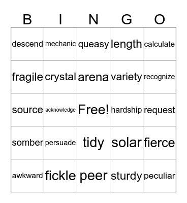 VOCABULARY BINGO Card