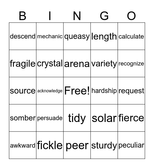 VOCABULARY BINGO Card