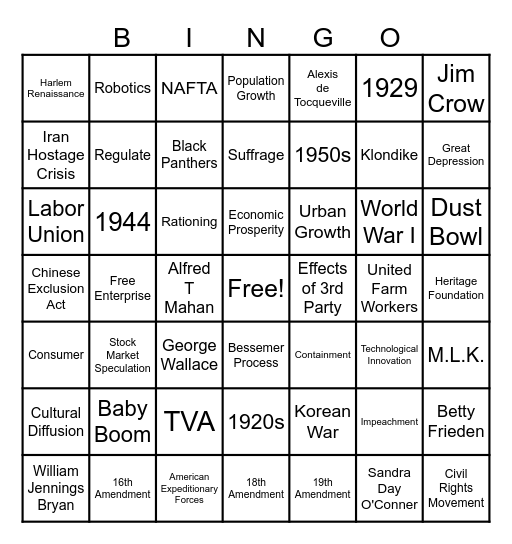 STAAR Review Bingo Card