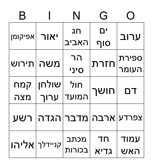 2026 פסח Bingo Card