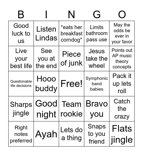 Bullis Band Bingo! Bingo Card