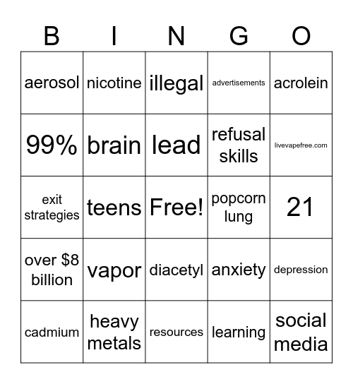VAPE BINGO Card