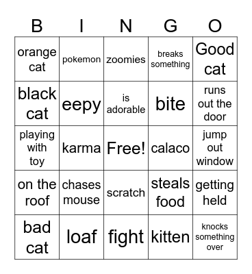 cat Bingo Card