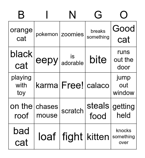 cat Bingo Card