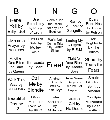 Rock Hits (2) Bingo Card