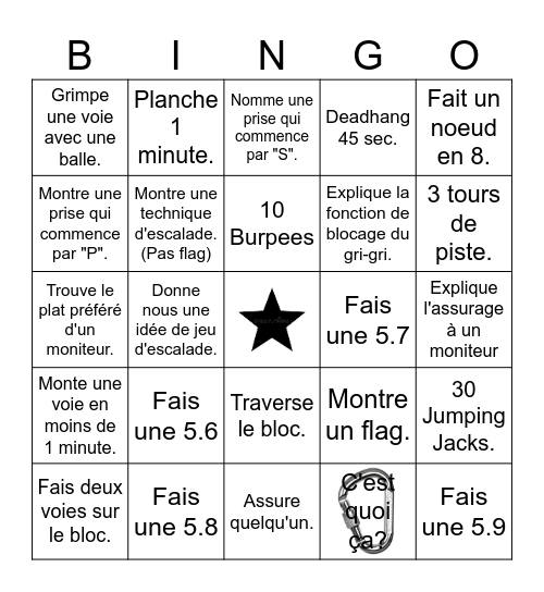 Parascolaire Escalade Bingo Card