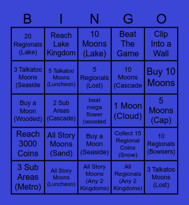 Super Mario Odyssey Challenges Bingo Card