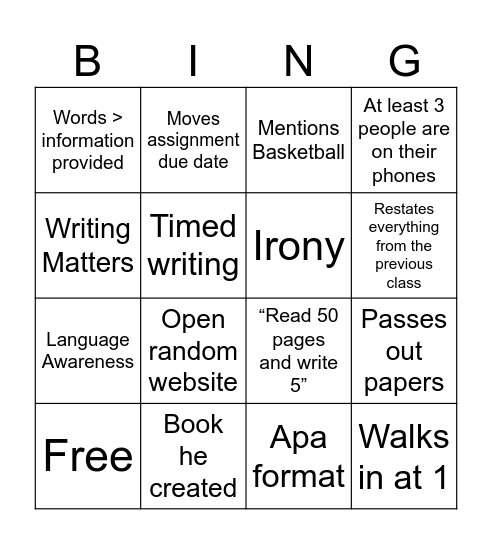 Untitled Bingo Card