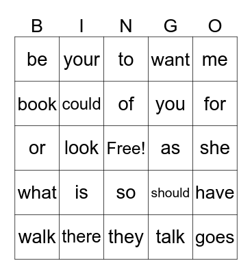Heart Word Bingo Card