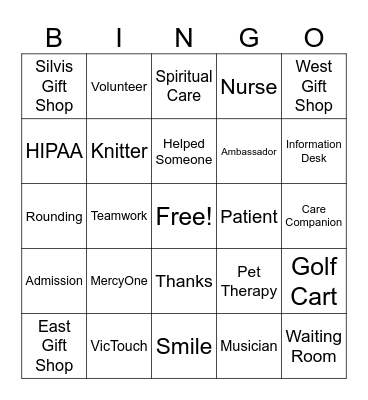 Volunteer Appreciation Bingo Card
