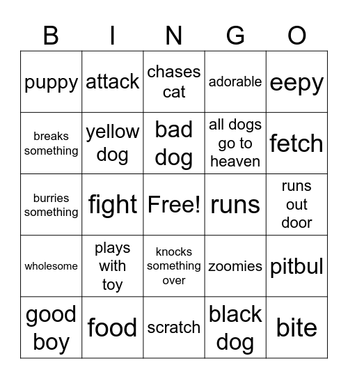 dog Bingo Card