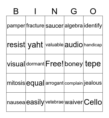 VOCABULARY BINGO Card