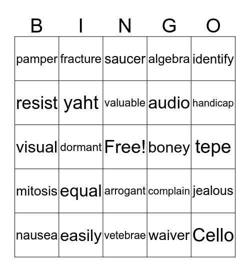 VOCABULARY BINGO Card