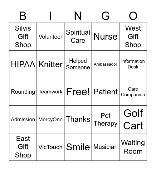 Volunteer Appreciation Bingo Card
