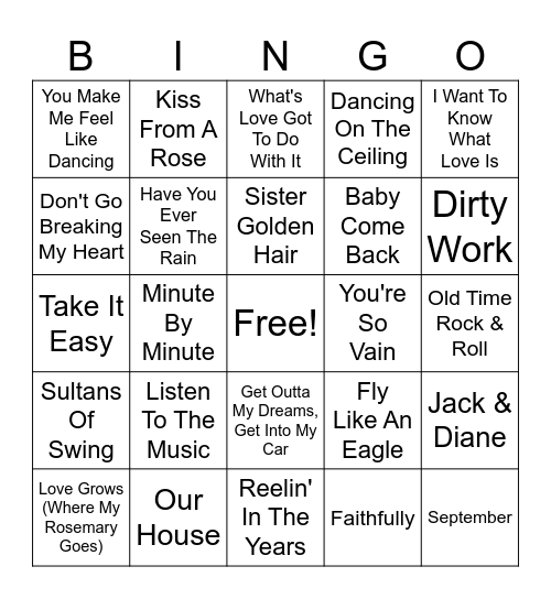 Yacht Rock Bingo Card
