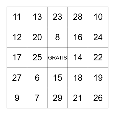 Los numeros 6 - 29 Bingo Card
