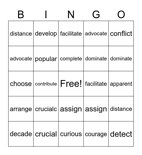 Vocab Words!! 3.23.26 Bingo Card