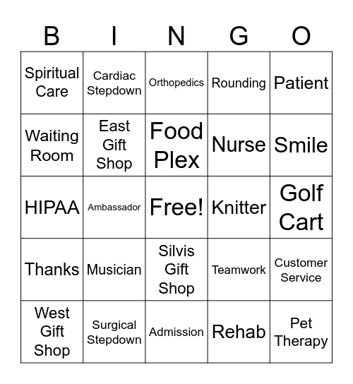 Volunteer Appreciation Bingo Card