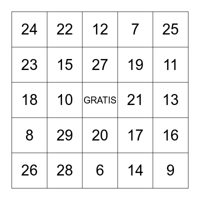 Los numeros 6 - 29 Bingo Card