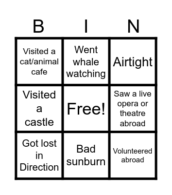 Travel Bingo Card