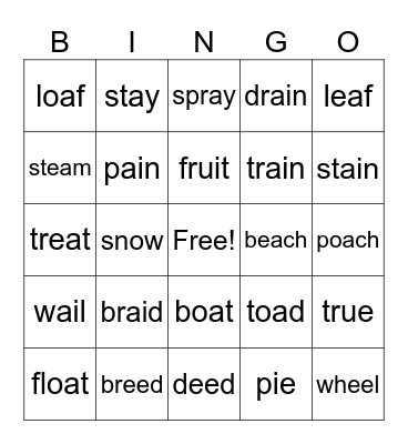VV Vowel Teams Bingo Card