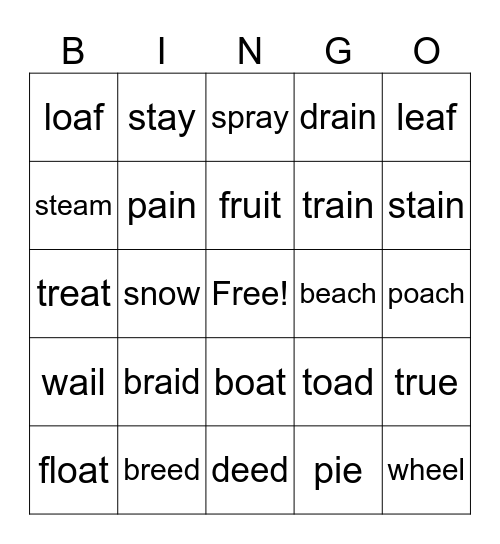 VV Vowel Teams Bingo Card