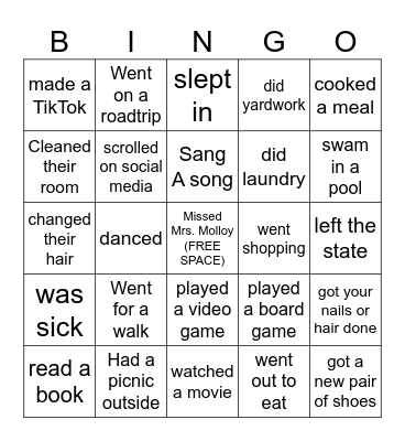 Spring break 2026 bingo Card