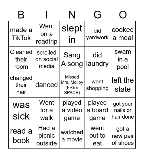 Spring break 2026 bingo Card