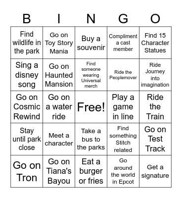 Disney World Bingo Card