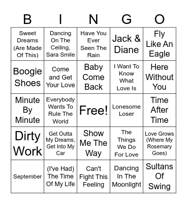 Yacht Rock Bingo Card