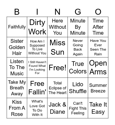 Yacht Rock Bingo Card