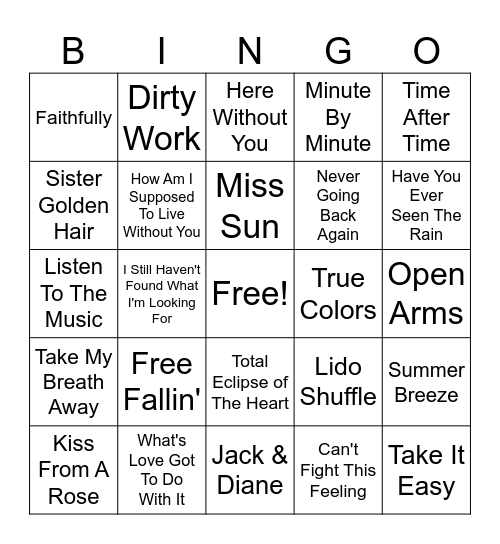 Yacht Rock Bingo Card