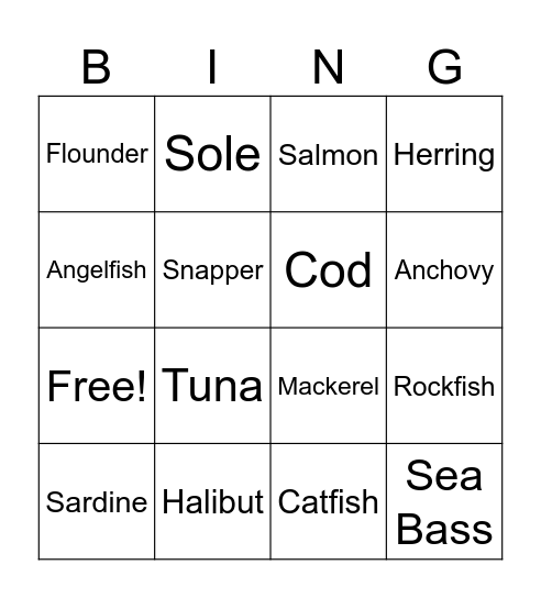 Fish Bingo Card