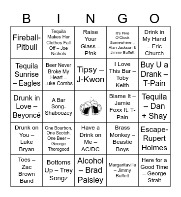 Blame It On The Alcohol (Full) Bingo Card