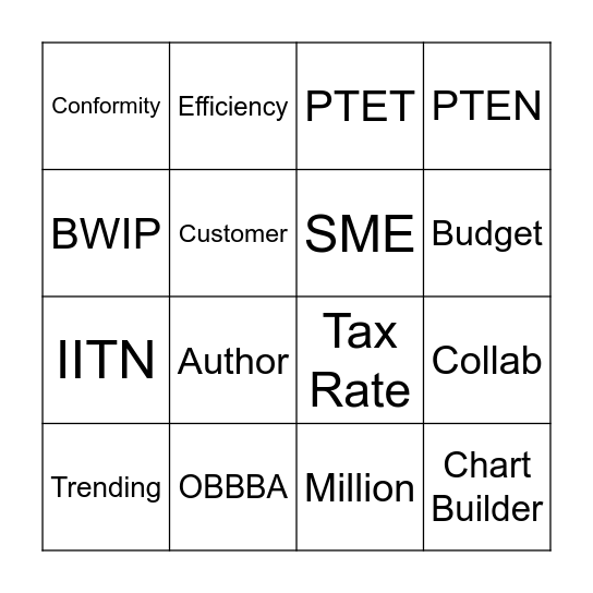 Direct Tax Bingo Card