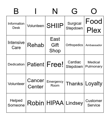 Volunteer Appreciation Bingo Card