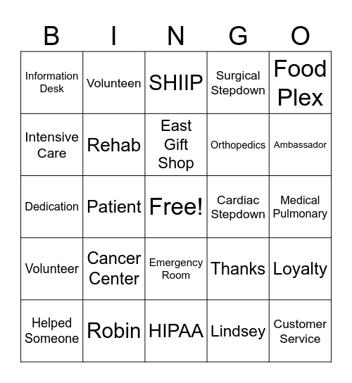 Volunteer Appreciation Bingo Card