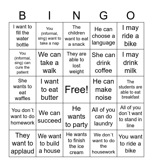 Pouvoir et vouloir Bingo Card