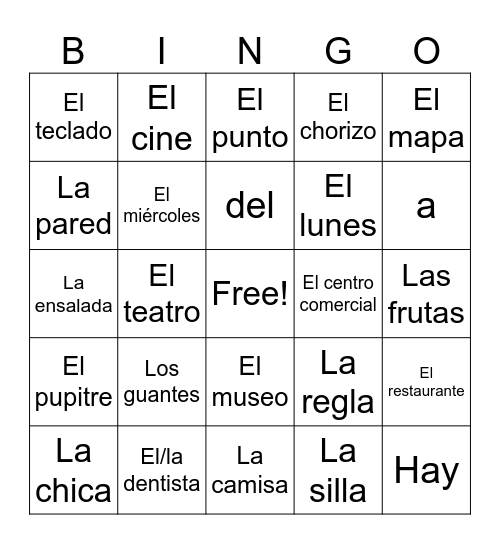 Lotería: Vocab - Unidades 2 y 3 Bingo Card