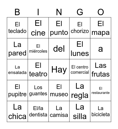 Lotería: Vocab - Unidades 2 y 3 Bingo Card