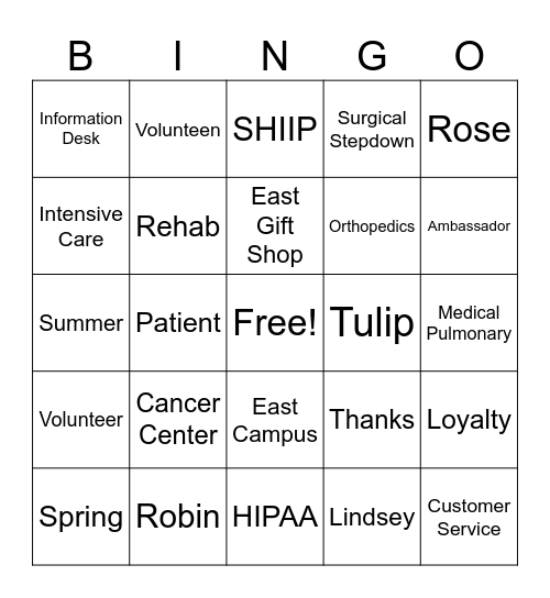 Volunteer Appreciation Bingo Card