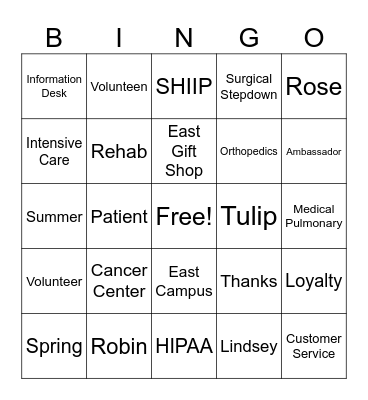 Volunteer Appreciation Bingo Card