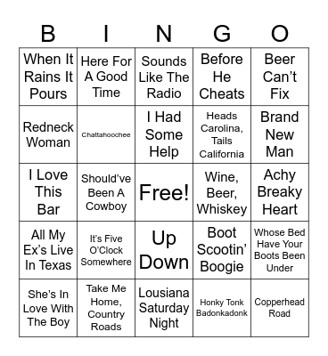 Country Hits Bingo Card