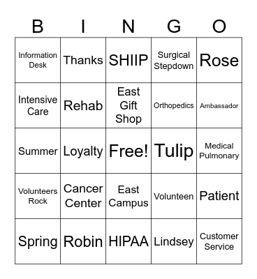 Volunteer Appreciation Bingo Card