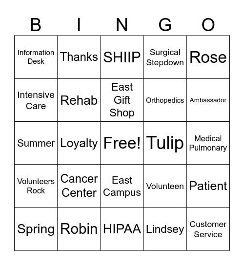 Volunteer Appreciation Bingo Card
