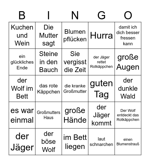 Rotkäppchen Bingo Card