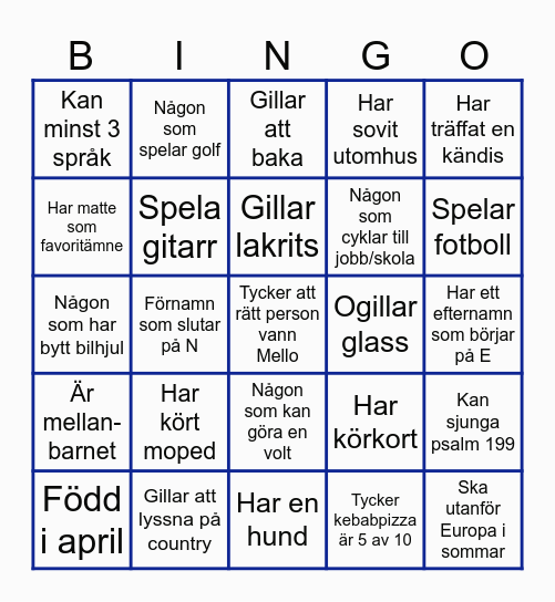 Lära känna BINGO! Bingo Card